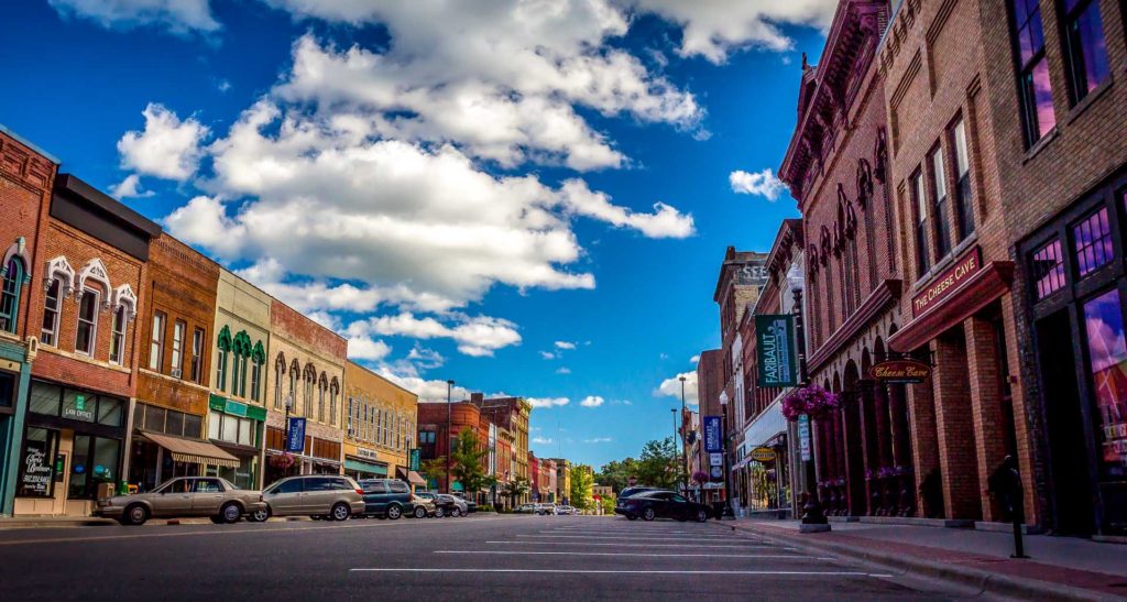 A view of downtown Faribault, MN on a beautiful day.