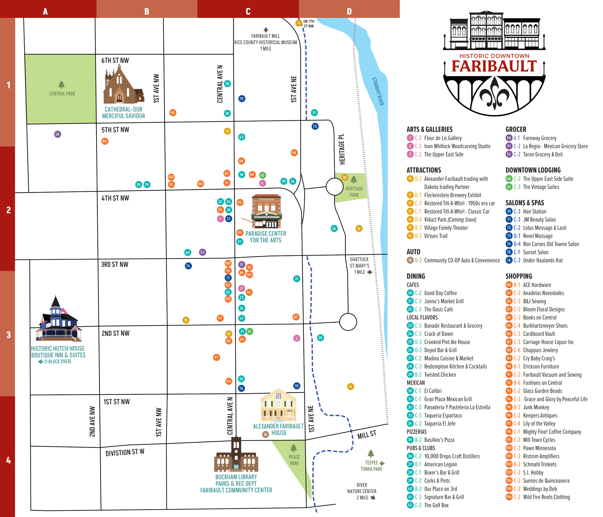 Fairbault Downtown Map